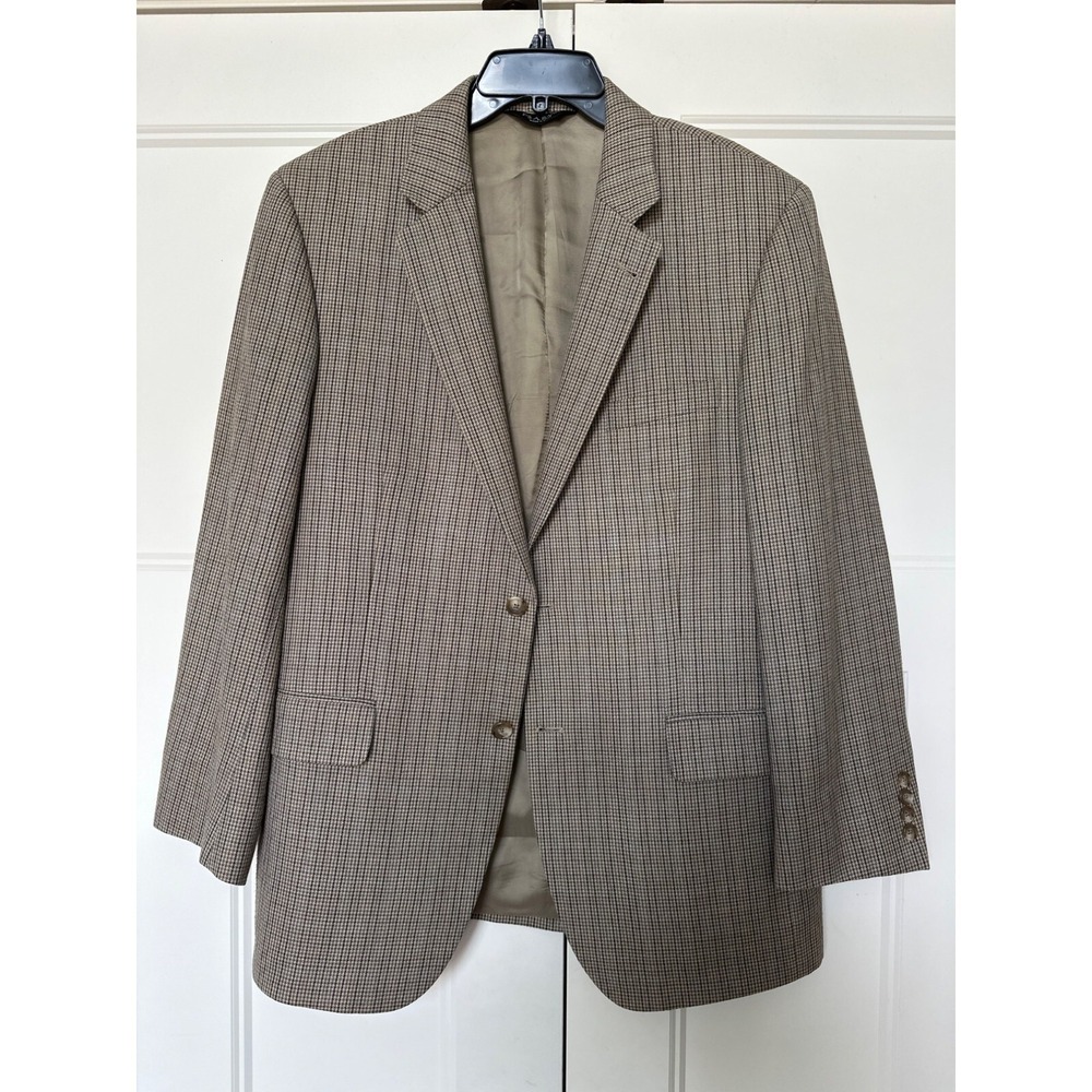Jos A Bank Blazer Sport Coat Mens 42 Houndstooth Check Silk Wool Blend Brown